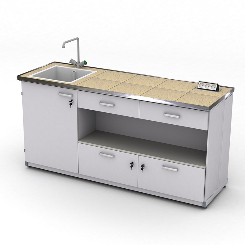 Cтіл демонстраційний лабораторний ЕКСПЕРТ з розетками, мийкою та шухлядами, 1800х600х900 мм, керамограніт, арт. 41-08.232